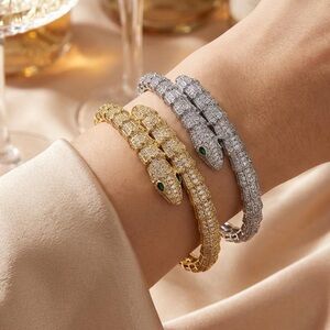 Serpenti Gold Pave Snake Cuff Bracelet